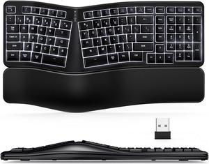 TANNSEN Backlit Wireless Ergonomic Keyboard USB Split Keyboard with Wrist Rest and Comfortable Typing 104 Keys 10 Shortcuts for Windows Mac and Laptop PC Computer