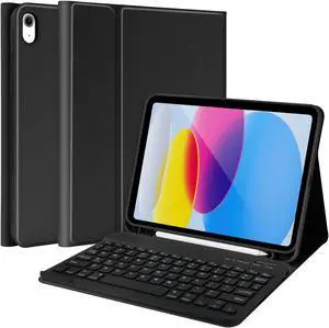 TQQ iPad 10th Generation Case with Keyboard (10.9", 2022),iPad Keyboard Case for 10.9" 10th Gen, Detachable - Pencil Holder - Flip Stand Cover - Keyboard Case for iPad 10th Gen 10.9 inch 2022 Black