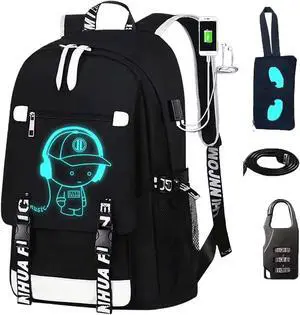 RM Family School Backpack for Boys Print Backpack Teenagers Anime Large School Bag Outdoor Reflective Daypack.Luminous Pattern Travel Laptop Backpack - With Usb Charging Port Headphone port