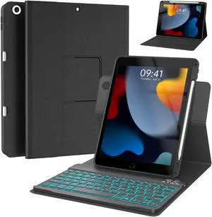 Keyboard Case for iPad 9th/8th/7th Generation 10.2 inch 2021/2020/2019 & ipad Pro 10.5-inch & ipad Air 3 2019-Backlit Detachable keyboard 360° Rotatable Folio Cover with upper pencil holder-(Black)