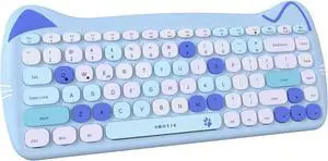 UBOTIE Bluetooth Wireless Keyboards, Colorful Cute Cat Deisgn Office Keyboards, Portable Slim Compact Size for Laptop, Tablet, Smart Phones(Blue-colorful)