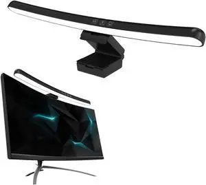 Bewinner Curved Monitor Light Bar - 3 Color Temperature Adjustable, Stepless Dimming Computer Light with RGB Backlight, Eye Care No Screen Glare Monitor Desk Lamp