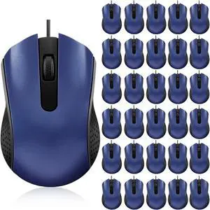 30 Pcs USB Wired Mouse Computer 3 Button Mice Bulk Corded USB Mouse for PC Desktop Laptop Computer Office School Home Classroom Supplies (Blue)