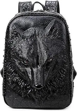 seamand Personalized 3D Lion PU Leather Casual Laptop Backpack for Men Durable Travel Daypack (Wolf)