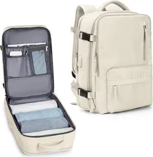 Carry On Backpack for Women, Airline Approved Large Travel Backpack Flight Approved, Waterproof 17 Inch Laptop Backpack Business Work Backpacks Bag Men Beige Mochila De Viaje