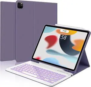 SENGBIRCH Keyboard Case for iPad Air 13 (M3/M2), Keyboard for iPad Pro 12.9 inch Case 3/4/5/6th Gen,Smart Cover for Air 13 Key Board with Pen Holder, 7 Colors Backlit, Detachable Keypad, Grey Purple