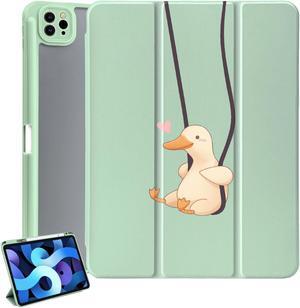 Cartoon Swing Duck Case for iPad Air 5/4 10.9 Inch 2022/2020(5th/4th Gen),Cute Animal Case for iPad with Acrylic Back Cover,[Wake/Sleep+2nd Gen Pencil Charging Holder] for Girl Boy Child,Green