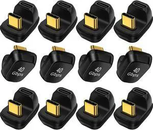 ShineeKee 180 Degree USB C Adapter U Shape 40Gbps Data Transfer USB 4.0/Thunderbolt 4 Type C Male to Female Connector Extender for Mobile Phone, Switch, Steam Deck, Tablet, Laptop (12 Pack)