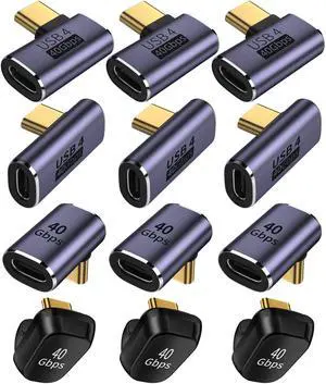 ShineeKee 4 Mixed USB C Adapter USB 4.0/Thunderbolt 4 with 100W 40Gbps 90/180 Degree Right Angle, U Shape Connector Extender for Mobile Phone, Switch, Steam Deck, Tablet, Laptop (3 Set-12pcs)
