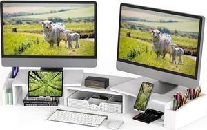 Simple Houseware Desk Dual Monitor Stand Riser with Drawer, White