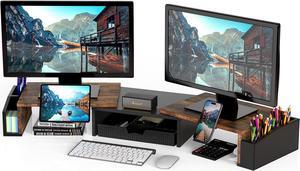 Simple Houseware Desk Dual Monitor Stand Riser with Drawer, Rustic Brown