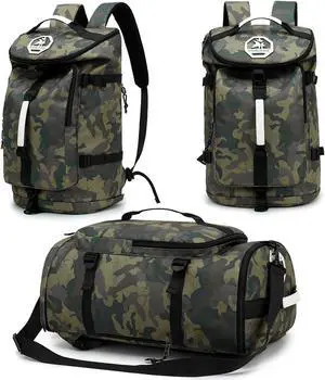 Floral gym duffel bag backpack, fashion wrestling bag,with shoe compartment, 4 kinds of back method waterproof travel sports walking laptop Lightweight (A-Camouflage)