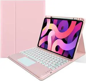 kaitesi iPad 10th Generation Keyboard Case - Touchpad Detachable Keyboard with Pencil Charging Holder - iPad 10 2022 10.9 inch Slim Leather Folio Smart Cover (Light Pink)