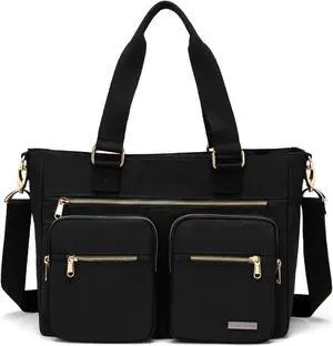 La Packmore Water Repellent Nylon Shoulder Bag Handbag Laptop Bag Teacher Nurse Tote Briefcase Clinical Bag (14-Inch, Noir)