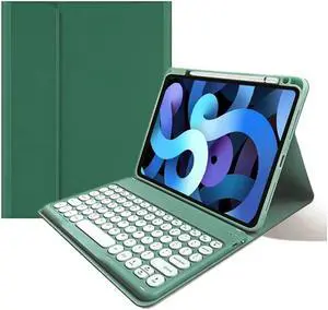 kaitesi iPad 10th Generation Keyboard Case Round Key Colour Detachable Bluetooth Keyboard and Pencil Holder for iPad 10 2022 10.9" (Dark Green)