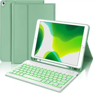 Keyboard Case for iPad 9th Generation 2021 10.2 inch, Folio Keyboard Cover with Pencil Holder, Detachable Wireless Keyboard with 7 Color Backlit for iPad 8th/7th Gen/iPad Pro 10.5"/iPad Air 3rd Gen
