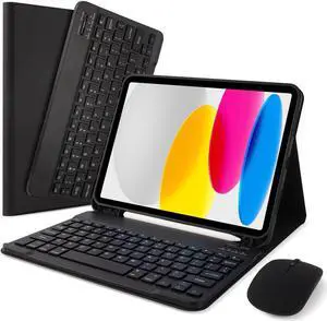 SOPPY Bluetooth Keyboard Case with Mouse for iPad 11th Gen. (A16) 11-inch 2025, 10th Generation 10.9 inch 2022, Detachable Protective Cover, with Built-in Pen Holder, USB-C Rechargeable, Black
