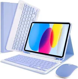 SOPPY Keyboard Case for iPad 10th Generation & Mouse for New iPad 10th Generation 10.9in 2022 (A2696/A2757/A2777), Detachable Wireless Keyboard Case, Slim Keyboard Cover, Built-in Pen Holder, Purple