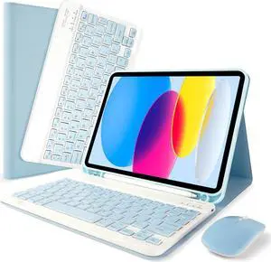 SOPPY Keyboard Case for iPad 10th Generation & Mouse for New iPad 10th Generation 10.9in 2022 (A2696/A2757/A2777), Detachable Wireless Keyboard Case, Slim Keyboard Cover, Built-in Pen Holder, Blue