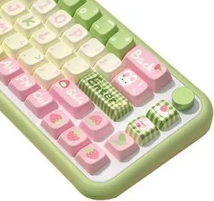 Cute Strawberry Bunny Theme keycaps 158 Key PBT keycaps MDA Custom keycap Set is Suitable for 61/87/104/108 Cherry MX Switch and Other Mechanical Keyboards (Strawberry)