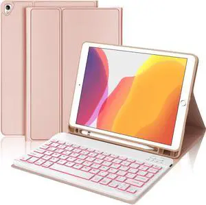 Keyboard Case for iPad 9th Generation 2021 10.2 inch, Folio Keyboard Cover with Pencil Holder, Detachable Wireless Keyboard with 7 Color Backlit for iPad 8th/7th Gen/iPad Pro 10.5"/iPad Air 3rd Gen