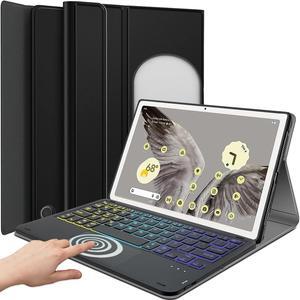 Backlit Touchpad Keyboard Case for Google Pixel Tablet 11 Inch 2023, DKAHOEE 3-Zone Backlight Detachable Wireless Keyboard with Slim PU Leather Protective Case for 11" 2023 Release Google Pixel Tablet