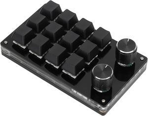Acrylic and PCB ro Mechanical Keyboard,One Handed ro Mechanical Keyboard 12 Key Multifunction DIY Programmable Keypad for Office Gaming Lab (Black)