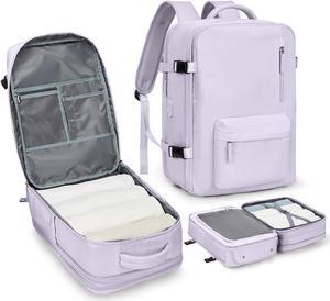 Large Travel Laptop Backpack, Expandable Flight Approved Backpack, Carry on Backpack for Women, Waterproof 17inch Laptop Hiking Backpack with Shoe Compartment, Purple