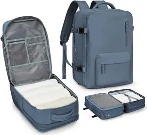 Large Travel Laptop Backpack, Expandable Flight Approved Backpack, Carry on Backpack for Women, Waterproof 17inch Laptop Hiking Backpack with Shoe Compartment, Jewel Blue