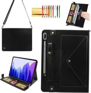Case for Samsung Galaxy Tab S10 Ultra/S9 Ultra/S8 Ultra 14.6-inch, Techcircle Folio Stand PU Leather Cover with Hand Strap, Crossbody Case w/Pen Holder Card Slots Envelope Pocket Wallet Case, Black