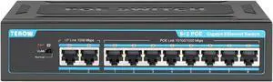 TEROW 8-Port PoE Gigabit Switch with 2 Gigabit Uplink, 8 PoE+Port 1000Mbps, 96W, 802.3af/at Vlan, Metal fanless Design, Plug-and-Play, Desktop and Home,Ethernet Splitter, Elegant Black Blue