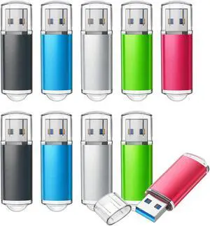 TOPESEL 32GB 10Pack 3.0 USB Flash Drive High Speed 32gb Thumb Drive Memory Stick Jump Drive 32G USB Drive Zip Drive for PC Laptops Tablets TVs Car Audio(5 Mixed Colors: Black Blue Green Red Silver)