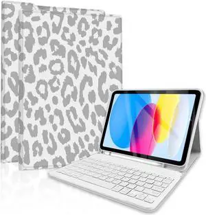 TopPerfekt Case Keyboard for iPad Gen 11th (A16) 11-inch 2025 / iPad 10th 10.9-inch 2022Detachable, Rechargeable, Magnetically Absorbent, Pencil Holder for 10.9 inch Case with Keyboard- Grey Leopard
