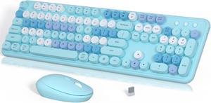 Wireless Keyboard and Mouse, Links9+ Full-Size Retro Typewriter Keyboard with Round Keycaps, 2.4GHz for Windows, Mac, Laptop, PC, Desktop (Blue Colorful)