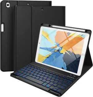 Hamile iPad Keyboard Case - iPad 9th 8th 7th Generation Case with Keyboard 10.2", 7 Colors Backlit Detachable Folio Keyboard Cover with Pencil Holder for iPad Pro 10.5" / iPad Air 3rd Gen (Black)