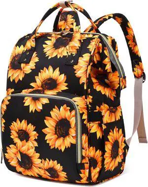 Xunteny Sunflower Women Laptop Backpack, College School Backpack Bookbag 15.6 Inch Computer Backpacks for Work Business Travel (Black)