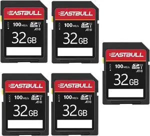 5-Pack of SD Card 32GB EASTBULL Class 10 SD Card U1 V30 High-Speed 100MB/s Read SDHC Memory Cards 5-Pack for Camera, Full HD Video, with 5 Mini Cases (32GB, 5 Pack)