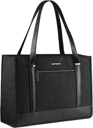 EMPSIGN Laptop Tote bag for women 16 Inch, Stylish Computer Shoulder Tote Bag for Work, Large Capacity Quilted Laptop Briefcase, Waterproof Women Business Office Bag, Quilted Black