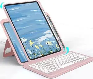 GOOVEN Keyboard Cover for iPad 10.2" /Air3 Pro 10.5", iPad 9 8 7 Magnetic Detachable BT Keyboard Transparent Back Cover Cute Round Key Caps vertical Kickstand (iPad 10.2''/10.5'', Pink)