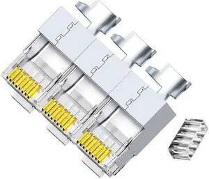 50 Pcs Cat7 Cat7A RJ45 Connectors, Cat7 Cat7A RJ45 Plugs, Sheilded RJ45 8P8C Cat7/Cat7A up to 10Gbps for Ethernet LAN Cable, Silver