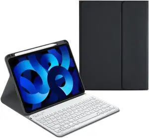 AnMengXinLing Keyboard Case for iPad 11th Generation 11-inch (A16) 2025, iPad 10th Generation 10.9-inch 2022, Slim Candy Detachable Wireless Round Key Folio Keyboard Cover, Black+White