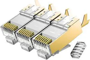 50 Pcs Cat7 Cat7A Gold RJ45 Connectors, Cat7 Cat7A Gold RJ45 Plugs, Sheilded RJ45 8P8C Cat7/Cat7A up to 10Gbps for Ethernet LAN Cable