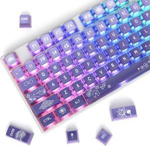 Fogruaden Pudding Keycaps 60 Percent, 120 Dye-Sublimation Keycaps Set, ASA Profile Custom Keycaps for Cherry Gateron MX Switches Mechanical Keyboard(Purple lotus)