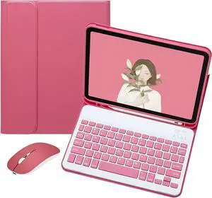 Keyboard Case for iPad 10th Generation 2022 with Mouse Detachable Wireless Bluetooth Keyboard Pencil Holder Slim Leather Smart Cover for 10.9 inch iPad 2022 (New Pink)
