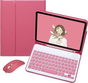 iPad Mini 6 (6th Generation) Keyboard Case with Mouse,iPad Mini 2021 Detachable Wireless Bluetooth Keyboard Pencil Holder Slim Leather Smart Cover (New Pink)
