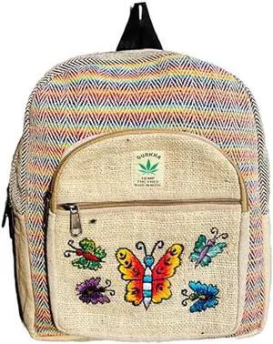 Himalayan Craft Hemp Backpack Bag Large multi Pockets, Travel Back Pack, Laptop Unisex Backpack, Cotton Stripe Nepali Backpack, Festival, Hiking, 12 IN Large Hippies (3 Large Pocket)