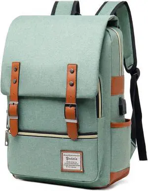 YODALA Vintage Laptop Backpack for women men, Water Resistant Cool Work Bag Computer Backpack with USB Charging Port for Travel College, Fits up to 15.6Inch Notebook in Green