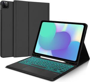iPad Air 13 inch Case Keyboard (M2, 2024), Keyboard for iPad Pro 12.9 inch (6th/5th/4th/3rd Gen), 7 Colors Backlit, Magnetic Detachable Wireless Keyboard, Smart Folio Cover with Pencil Holder Black