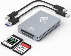 CFexpress Type B/SD Dual Slot Card Reader USB C, USB 3.2 Gen 2 10Gpbs, Compatible with CFexpress Type B Card/SD Memory Card, Aluminum CFexpress Card Adapter with USB C to USB C/USB A Cable