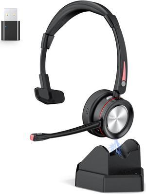 Yexatel Wireless Headset for Work - Bluetooth Headset with Mic Mute, 30H Talk Time & Charging Base, USB Dongle for PC/Teams/Zoom Meetings-Y890BT